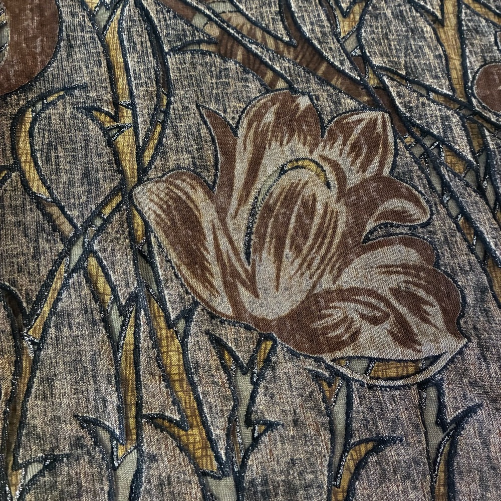Black & Golden Brown Floral Pattern With Silver Glitter Scarf With Fringe - Picture 5 of 11